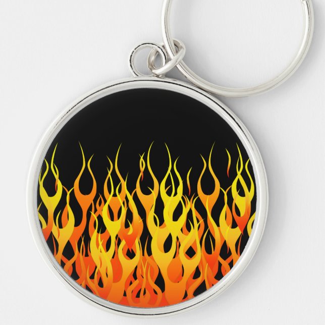 Klassische Orange Racing Flammen auf Feuer Schlüsselanhänger (Vorne)