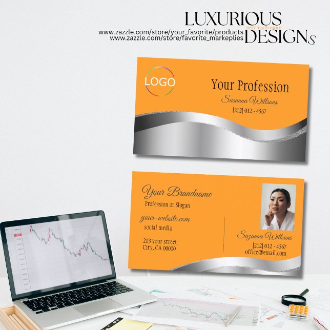 Klassische Orange-Wavy-Silber-Dekoration mit Logo- Visitenkarte (Von Creator hochgeladen)