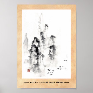Klassische orientalische chinesische Sumi-e-Tusche Poster