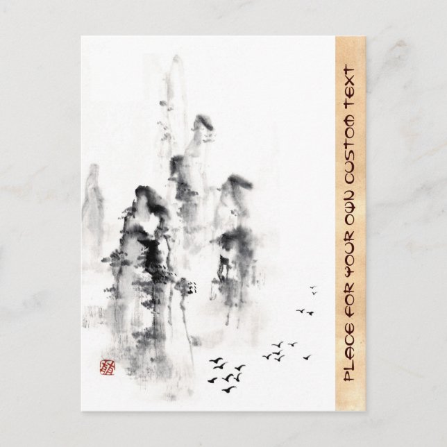 Klassische orientalische Sumi-e Tintenbergszene Postkarte (Vorderseite)