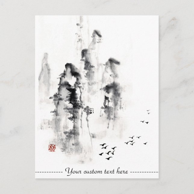 Klassische orientalische Sumi-e Tintenbergszene Postkarte (Vorderseite)