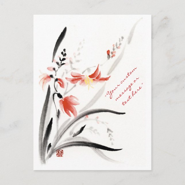 Klassische orientalische Sumi-e Tintenfarbe Blume Postkarte (Vorderseite)