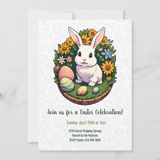 Klassische Ostersonnige Illustration. Frohe Ostern Einladung (Vorderseite)