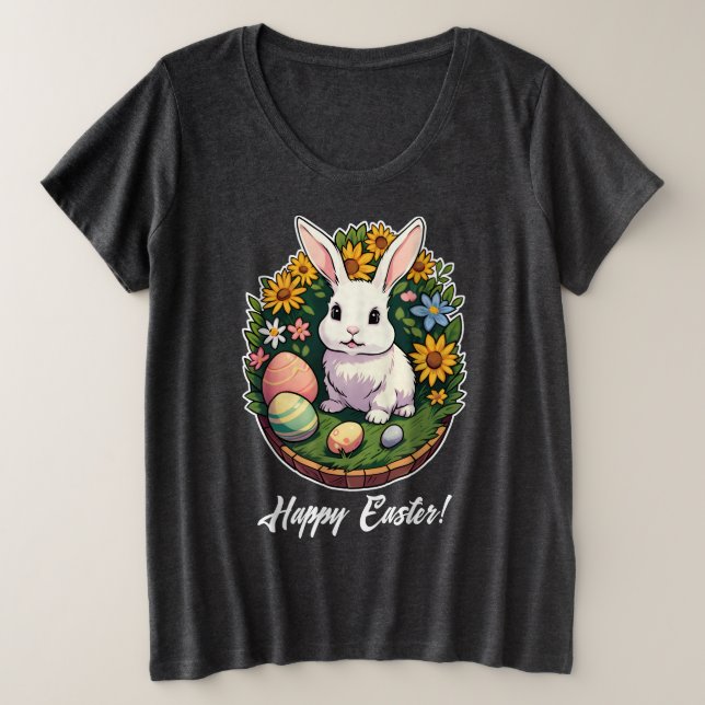 Klassische Ostersonnige Illustration. Frohe Ostern Große Größe T-Shirt (Design vorne)
