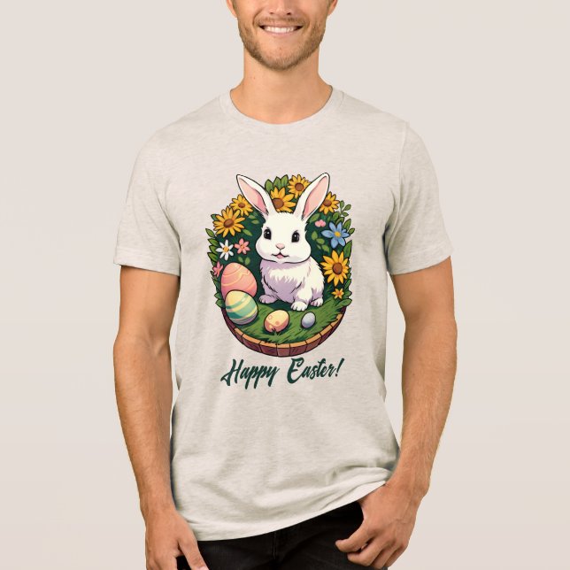 Klassische Ostersonnige Illustration. Frohe Ostern Tri-Blend Shirt (Vorderseite)