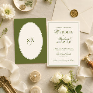 Klassische ovale Retro-Olivgrün-Hochzeit im Stil d Einladung
