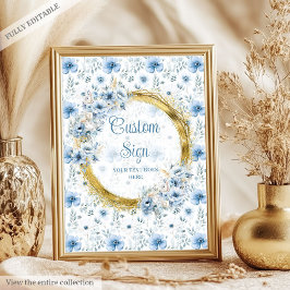Klassische pastellblaue Blumen Goldbabylzeichen Poster