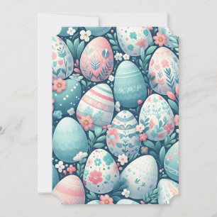 Klassische pastellrosa blau weiße Illustrations-Ei Einladung
