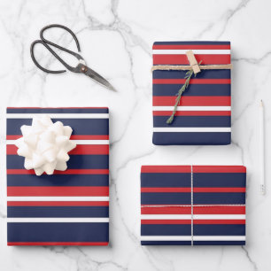 Klassische patriotische rot-weiß-blaue Streifen na Geschenkpapier Set