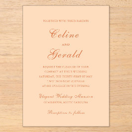 Klassische Peach Elegante Wedding Acryleinladungen