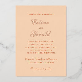Klassische Peach Elegante Wedding Folieneinladung