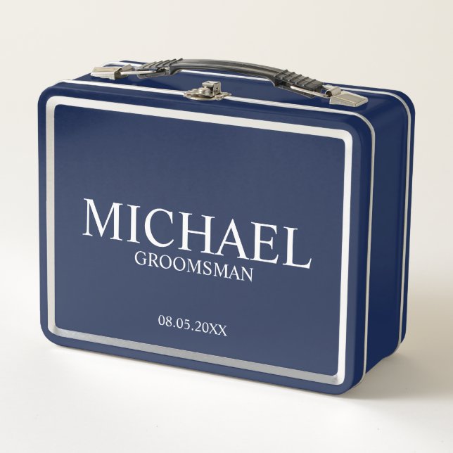Klassische Personalisierte Trauzeuge Geschenkboxen Metall Lunch Box (Vorderseite)