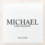 Klassische Personalisierte Trauzeuge Glasuntersetzer<br><div class="desc">Klassischer Untersetzer für Personalisierte Trauzeugen mit dem Namen des personalisierten Trauzeugen mit dem Titel und dem Hochzeitstag im klassischen Serif-Schriftart-Stil. Auch perfekt für Trauzeuge,  Vater der Braut und mehr.</div>