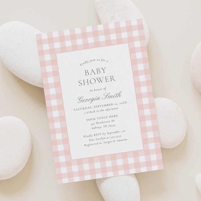 Klassische Pink Gingham Girl Baby Dusche Einladung (Von Creator hochgeladen)