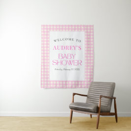 Klassische Pink Gingham Girl Babydusche Hintergrun Wandteppich