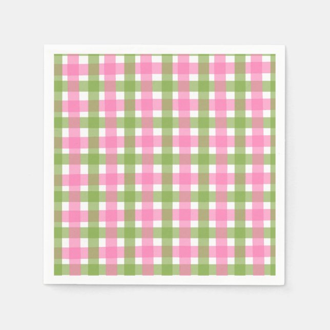 Klassische Pink-Grün-Gingham-Party Serviette (Vorderseite)