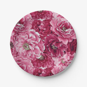 Klassische Pink Peonies Clusters Blumenpapier-Tell Pappteller