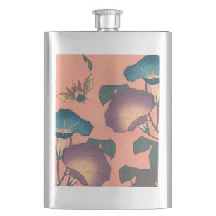 Klassische Pinke-Biene-Blumen-Kunst von Hokusai Flachmann