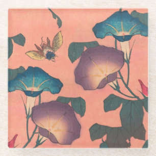 Klassische Pinke Bienen-Blumen-Kunst von Hokusai Glasuntersetzer