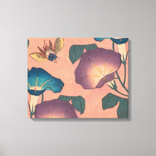 Klassische Pinke Bienen-Blumen-Kunst von Hokusai Leinwanddruck
