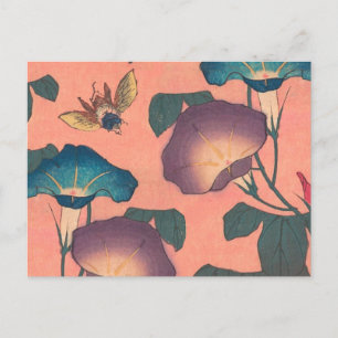 Klassische Pinke Bienen-Blumen-Kunst von Hokusai Postkarte