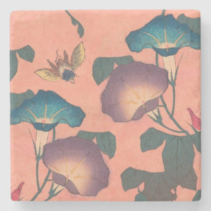 Klassische Pinke Bienen-Blumen-Kunst von Hokusai Steinuntersetzer
