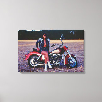 Klassische Pinup Girl auf einem Motorrad Leinwanddruck