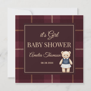 Klassische Polo-Teddybär-Preppy-Kariert-Baby-Party Einladung