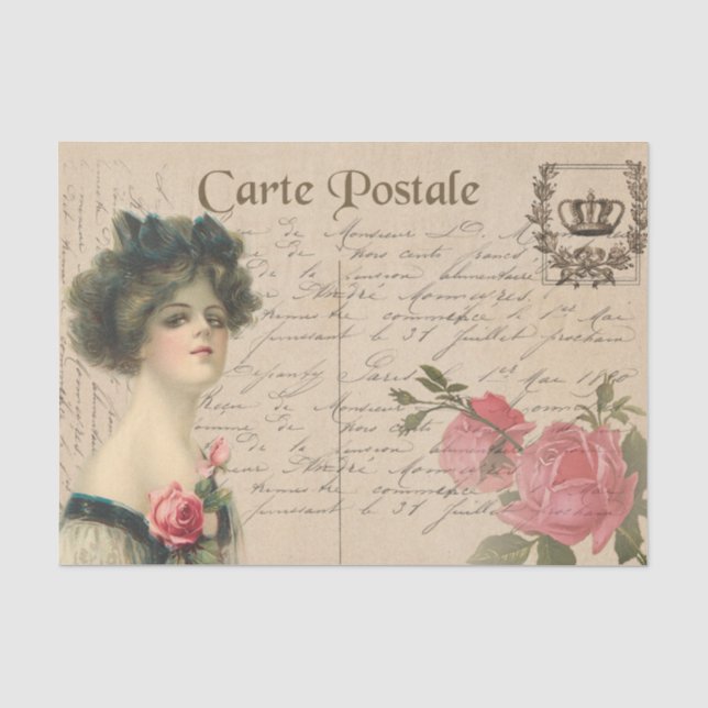 Klassische Postkarte/Viktorianische Dame mit Rose Seidenpapier (Vorderseite)