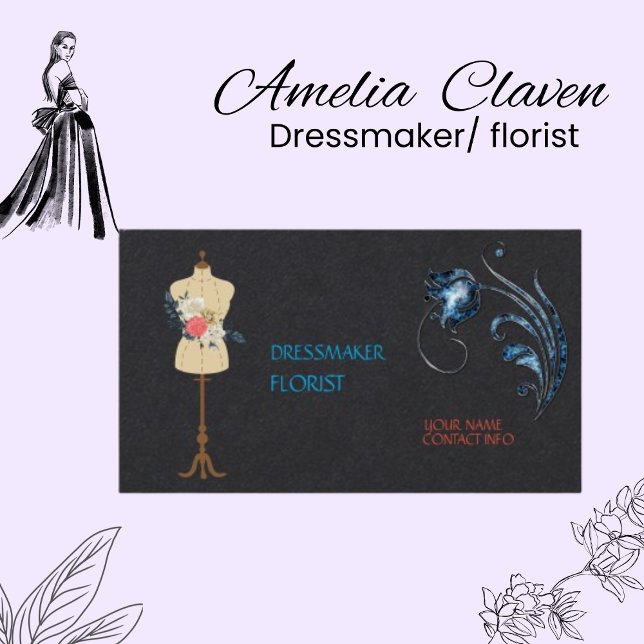 Klassische Premium Black Paper Dressmaker Florist Telefonnummerkarte (Von Creator hochgeladen)