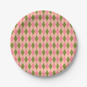 Klassische Preppy Raute in hübschem rosa und grün Pappteller