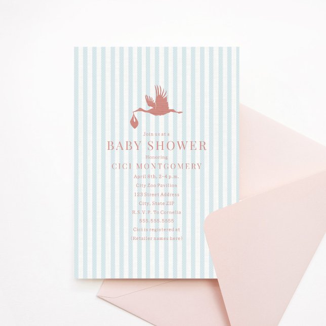 Klassische Preppy Seersucker Stripe Girl Baby Dusc Einladung (Von Creator hochgeladen)