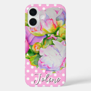 Klassische Punkte mit rosa, blühenden Pinien iPhone 16 Hülle