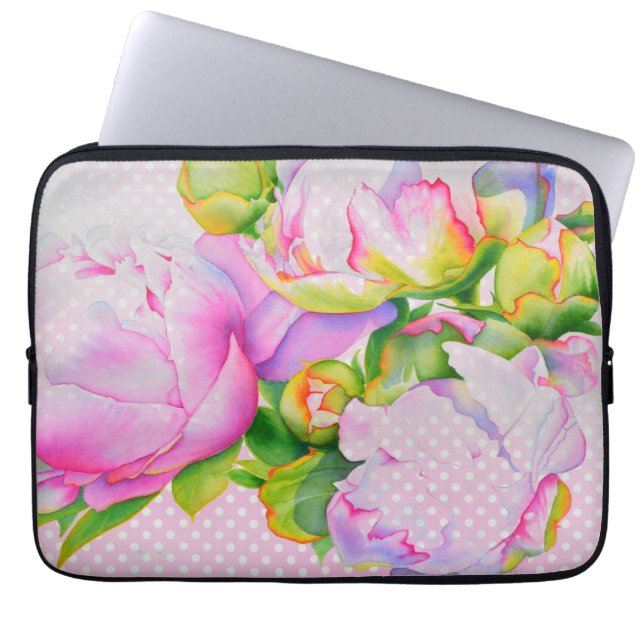 Klassische Punkte mit rosa, blühenden Pinien Laptopschutzhülle (Vorderseite)