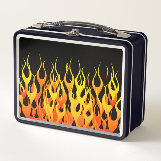 Klassische Racing Flames Button Streifen auf schwa Metall Brotdose (Vorderseite)