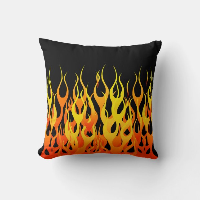 Klassische Racing-Flammen auf Solid Black Kissen (Vorderseite)