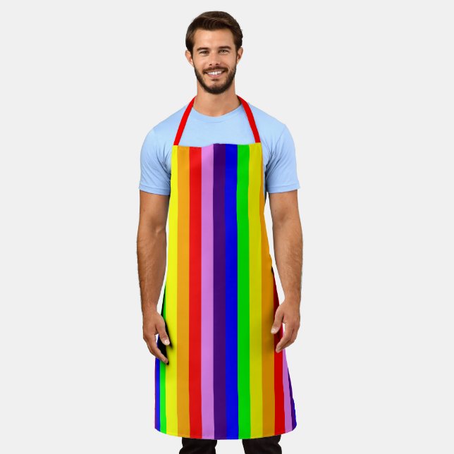 Klassische Regenbogenstreifen Vertikal farbenfrohe Schürze (Getragen)