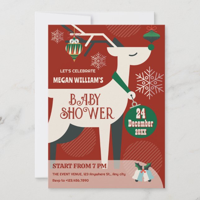 Klassische Reh-Weihnachtsdekoration Babydusche Einladung (Vorderseite)