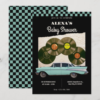 Klassische Retro-Autos-Babyparty Einladung