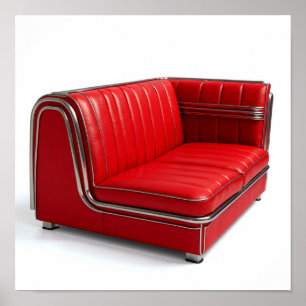Klassische Retro-Diner-Ecke - Rotes Vinyl & Chrom Poster