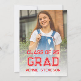 Klassische Retro-Foto Rote Lässige Graduierungspar Einladung