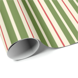 Klassische Retro WeihnachtsStreifen Olive Cream Re Geschenkpapier