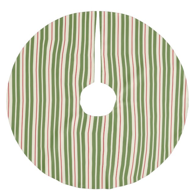 Klassische Retro WeihnachtsStreifen Olive Cream Re Polyester Weihnachtsbaumdecke (Vorderseite)