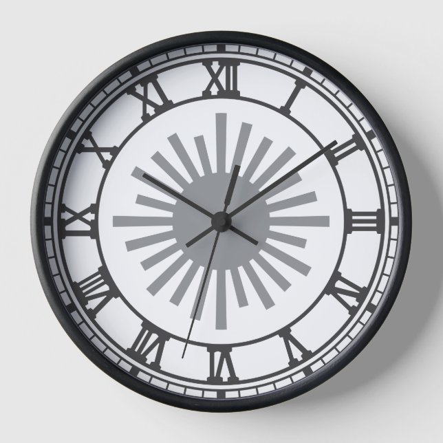 Klassische römische Mauermauer - Schwarz & Weiß Uhr (Vorderseite)