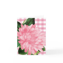 Klassische rosa Blumen-Gingham-Muster-Notizkarte