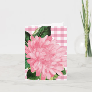 Klassische rosa Blumen-Gingham-Muster-Notizkarte