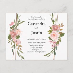 Klassische rosa Blumenstrauß-Hochzeit Postkarte