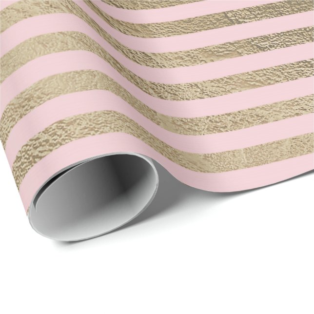 Klassische Rosa Blush Foxier Gold Linien Paris Geschenkpapier (Rolleneckpunkt)