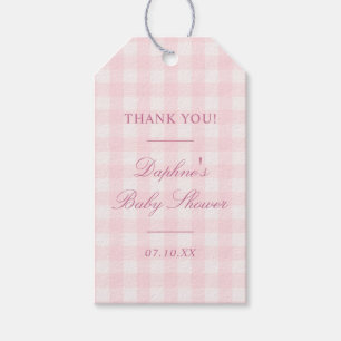 Klassische rosa Gingham-Baby-Party Geschenkanhänger