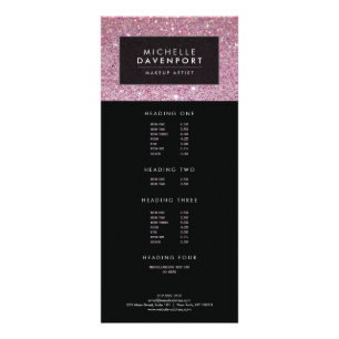 Klassische Rosa Glitzer Makeup Artist Rack Card Werbekarte